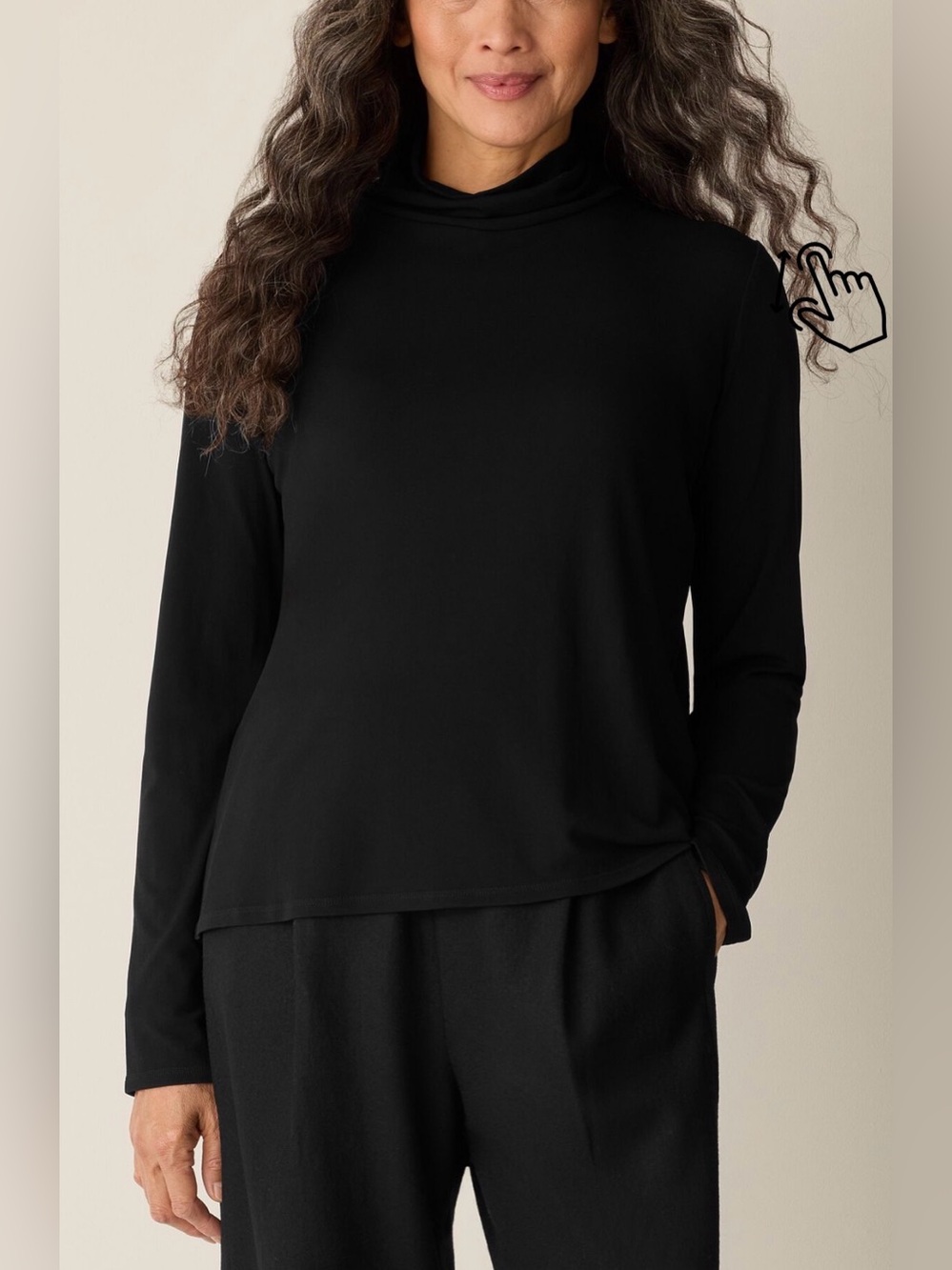 Eileen Fisher XL Black 100% Silk Mock Neck Long Sleeve Top